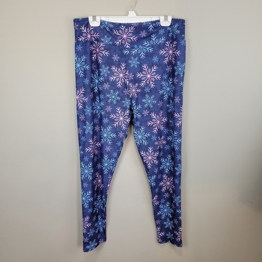 JAAM Pink And Blue Snowflake Poly Spandex Ankle Leggings‎ Extended Tall Curvy